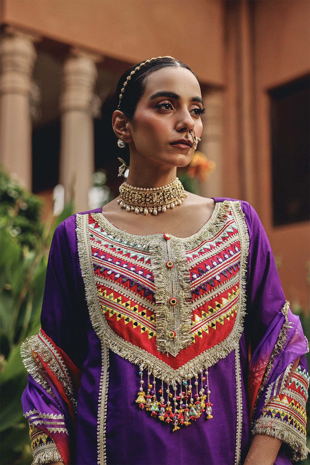 Elegant Purple Phulkari Phool Sharara Set in Silk Blend