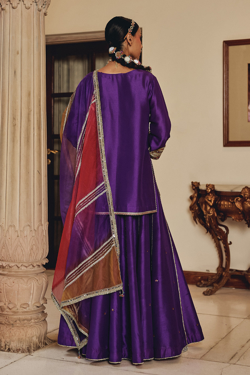 Purple Raatrani Silk Blend Sharara Set with Organza Dupatta