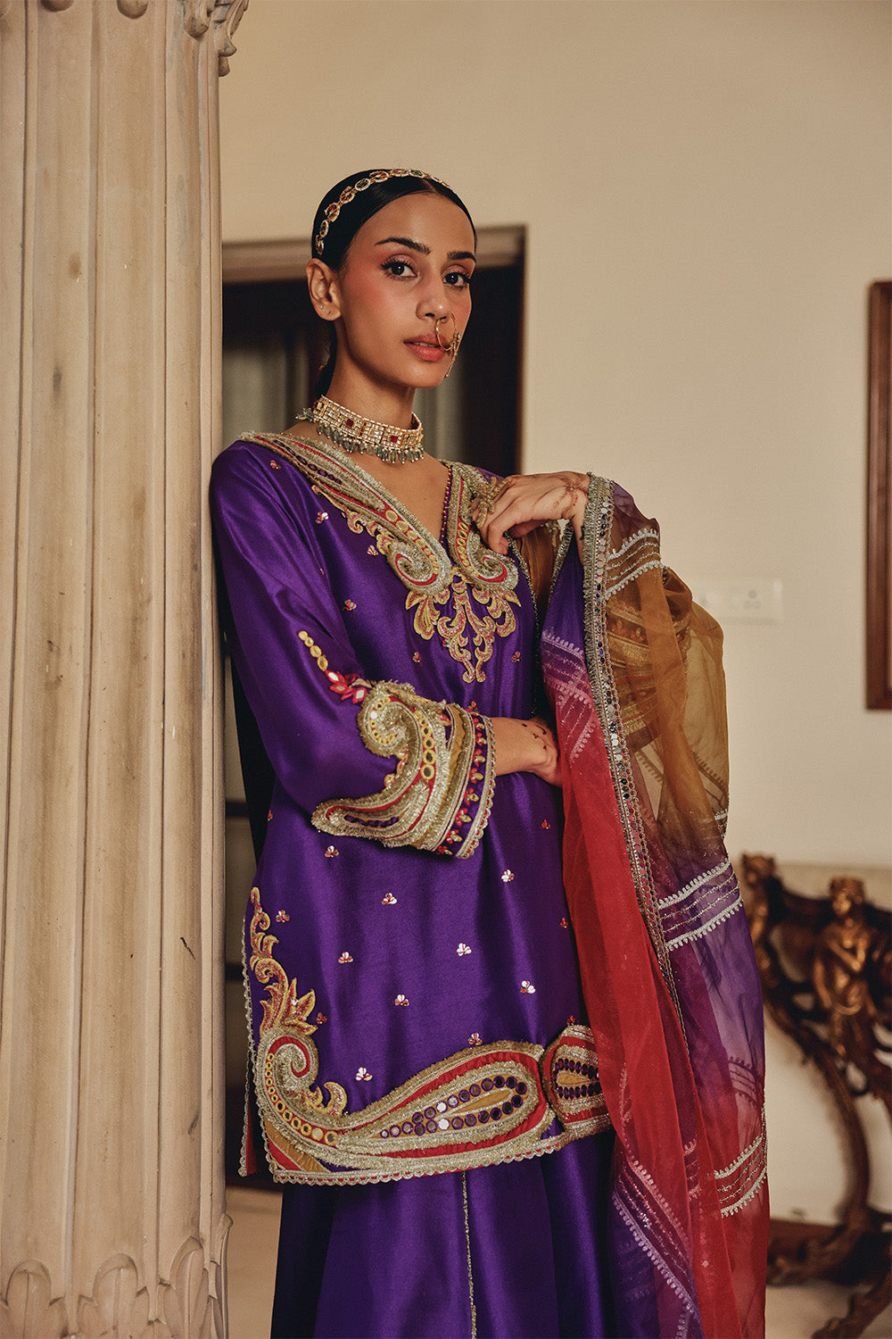 Purple Raatrani Silk Blend Sharara Set - Royal Festive Wear