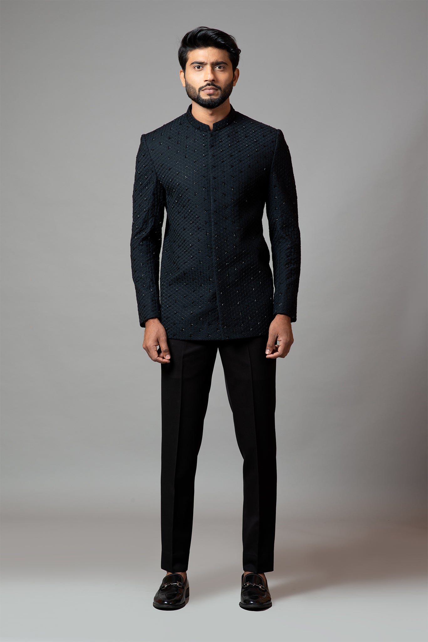 Bandhgala With Honeycomb And  Katdana Embroidery Set