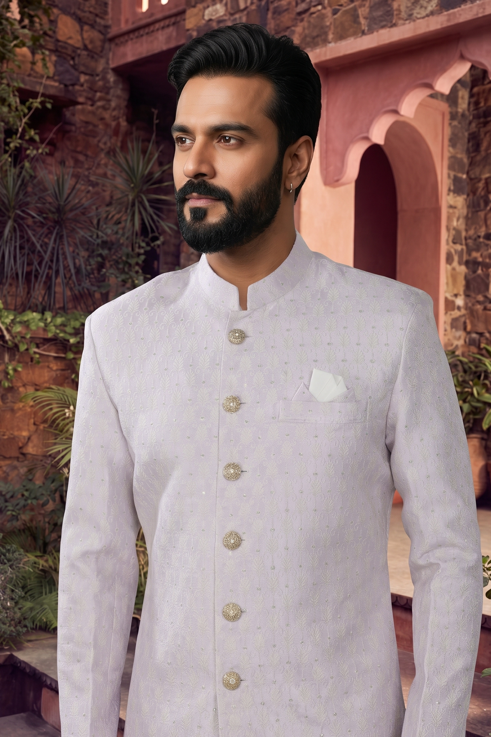 Men's WOVEN JACQUARD LIGHT PURPLE  SEMI-INDO-WESTERN