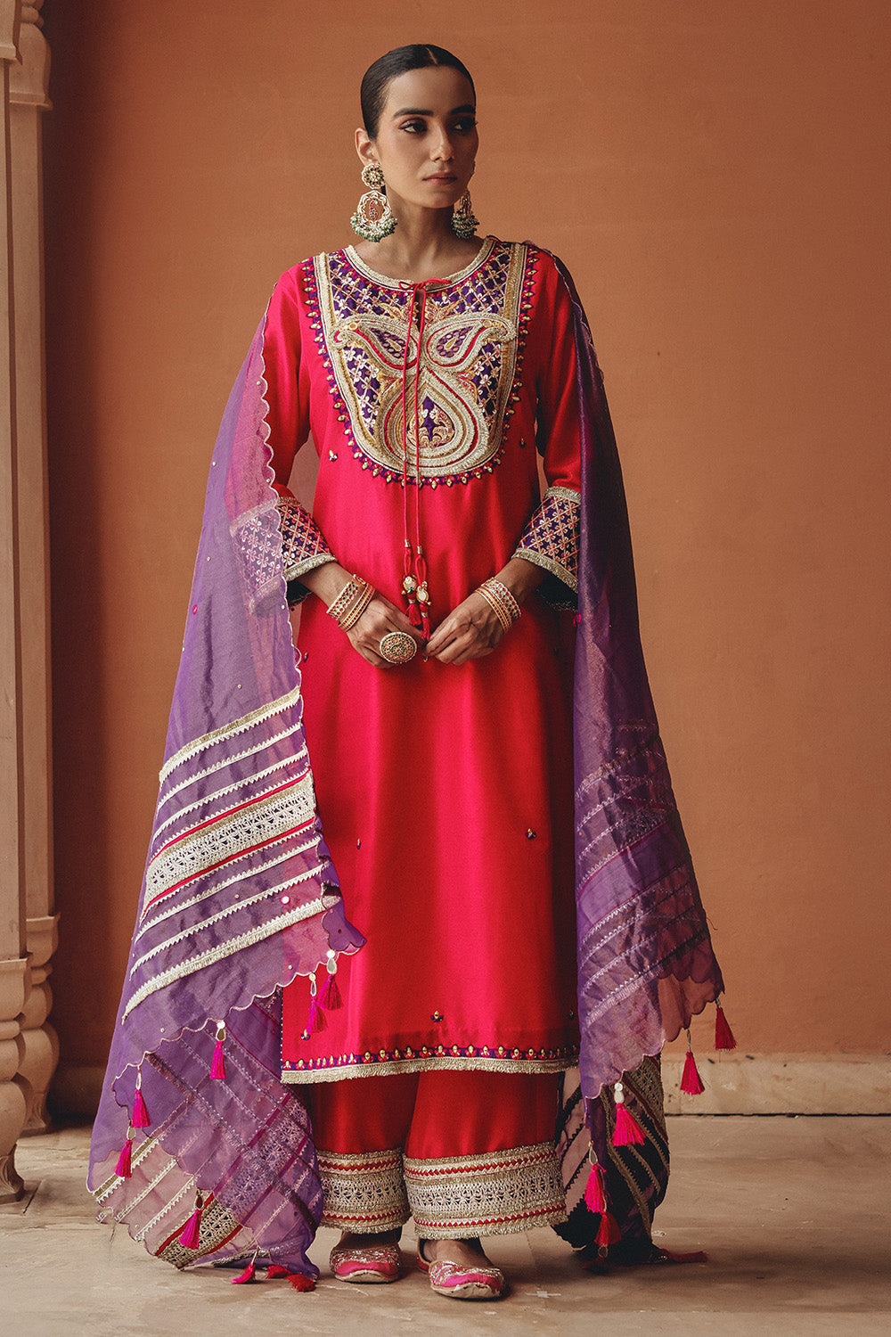 Rani Noor-E-Gulabi Purple Silk Blend A-Line Kurta Set for Festive Wear