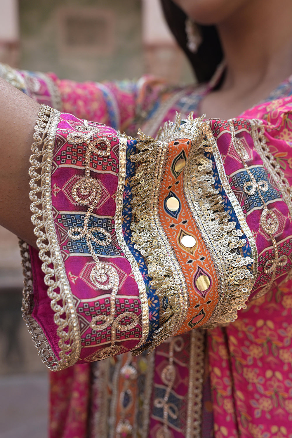 Rani Pink Viscose Crepe Kaftan Pant Set - Ethnic Party Outfit