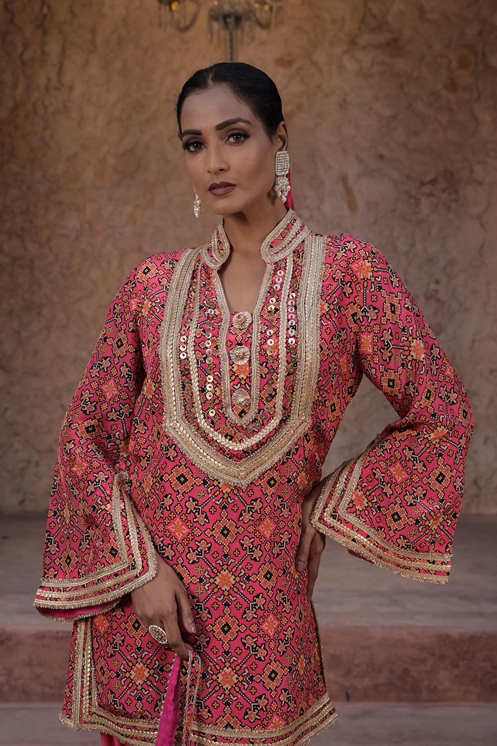 Rani Pink Viscose Crepe Kurti Salwar Set for Festive Occasions
