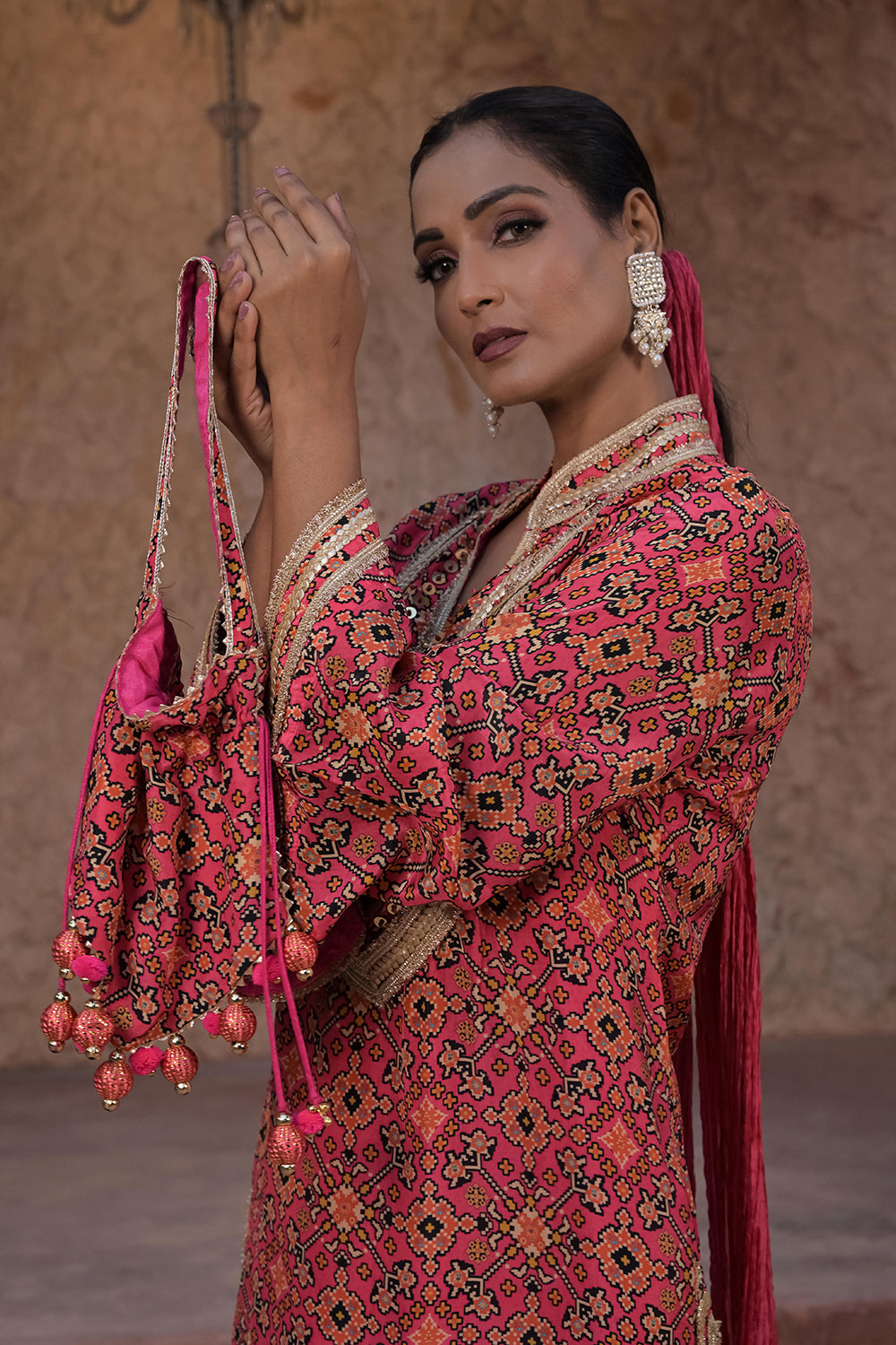 Rani Pink Viscose Crepe Kurti Salwar Set for Festive Occasions