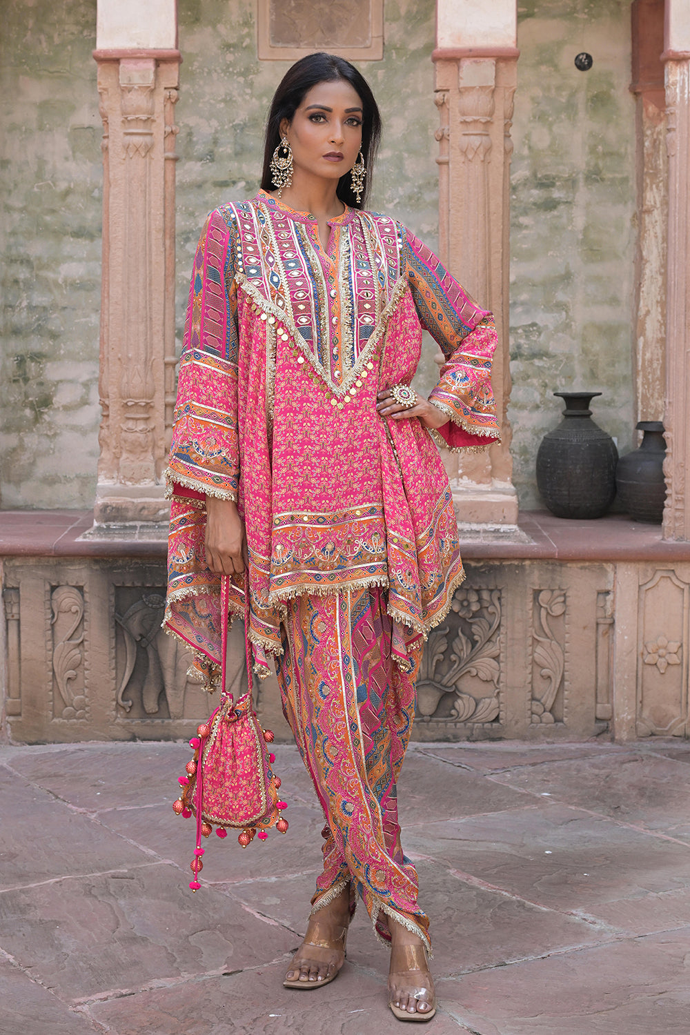 Rani Pink Viscose Crepe Tulip Pant Suit Set - Festive Glamor