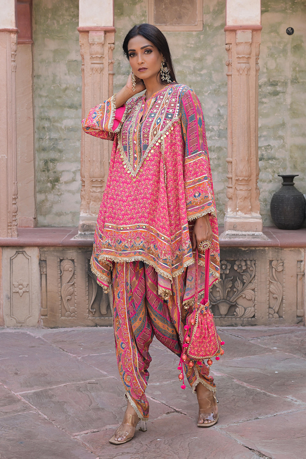 Rani Pink Viscose Crepe Tulip Pant Suit Set - Festive Glamor