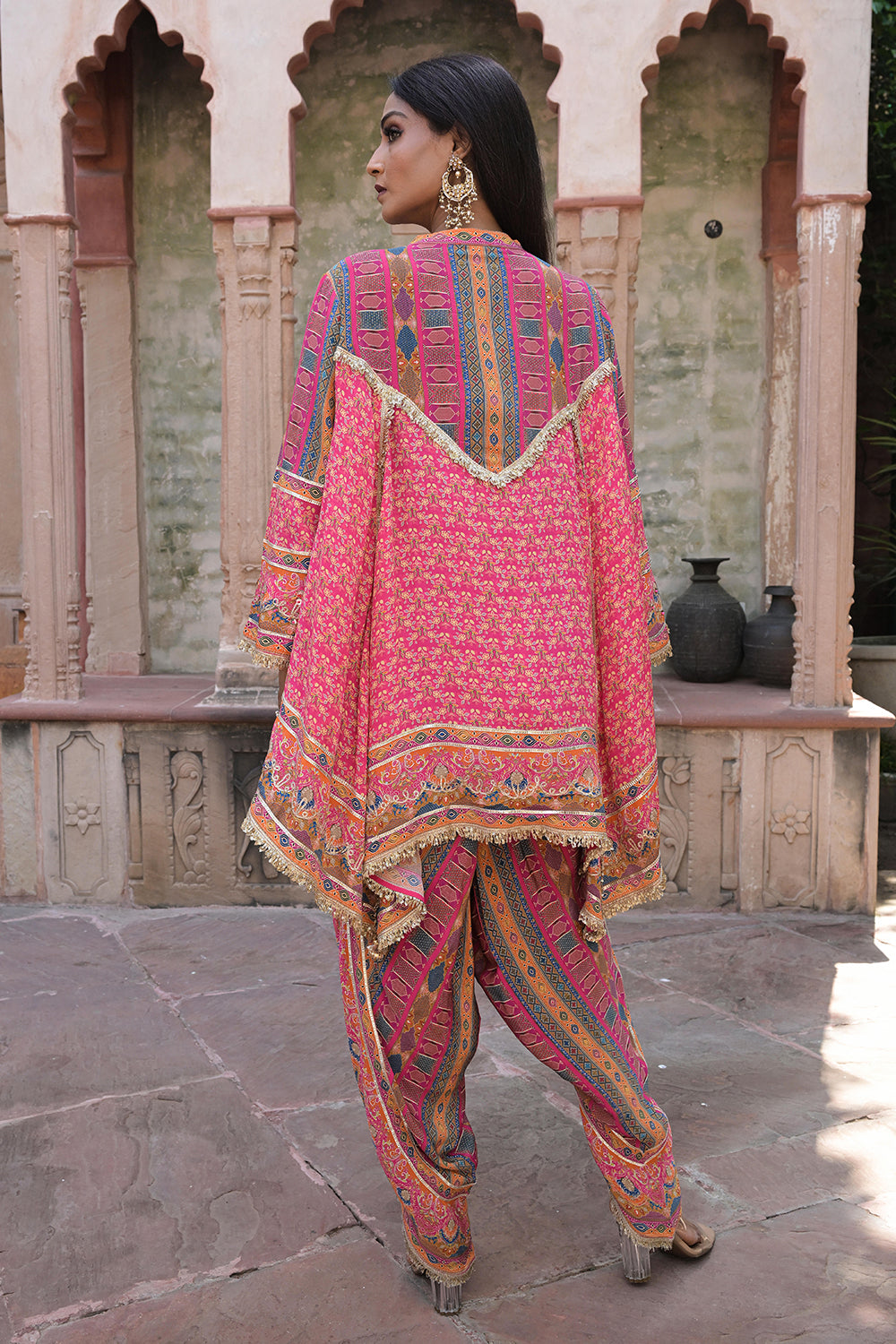 Rani Pink Viscose Crepe Tulip Pant Suit Set - Festive Glamor