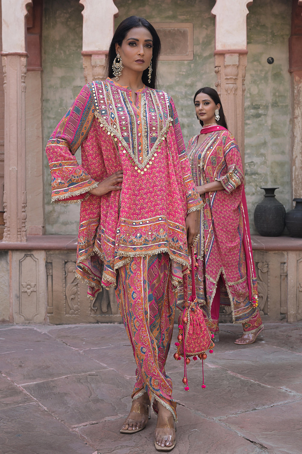 Rani Pink Viscose Crepe Tulip Pant Suit Set - Festive Glamor