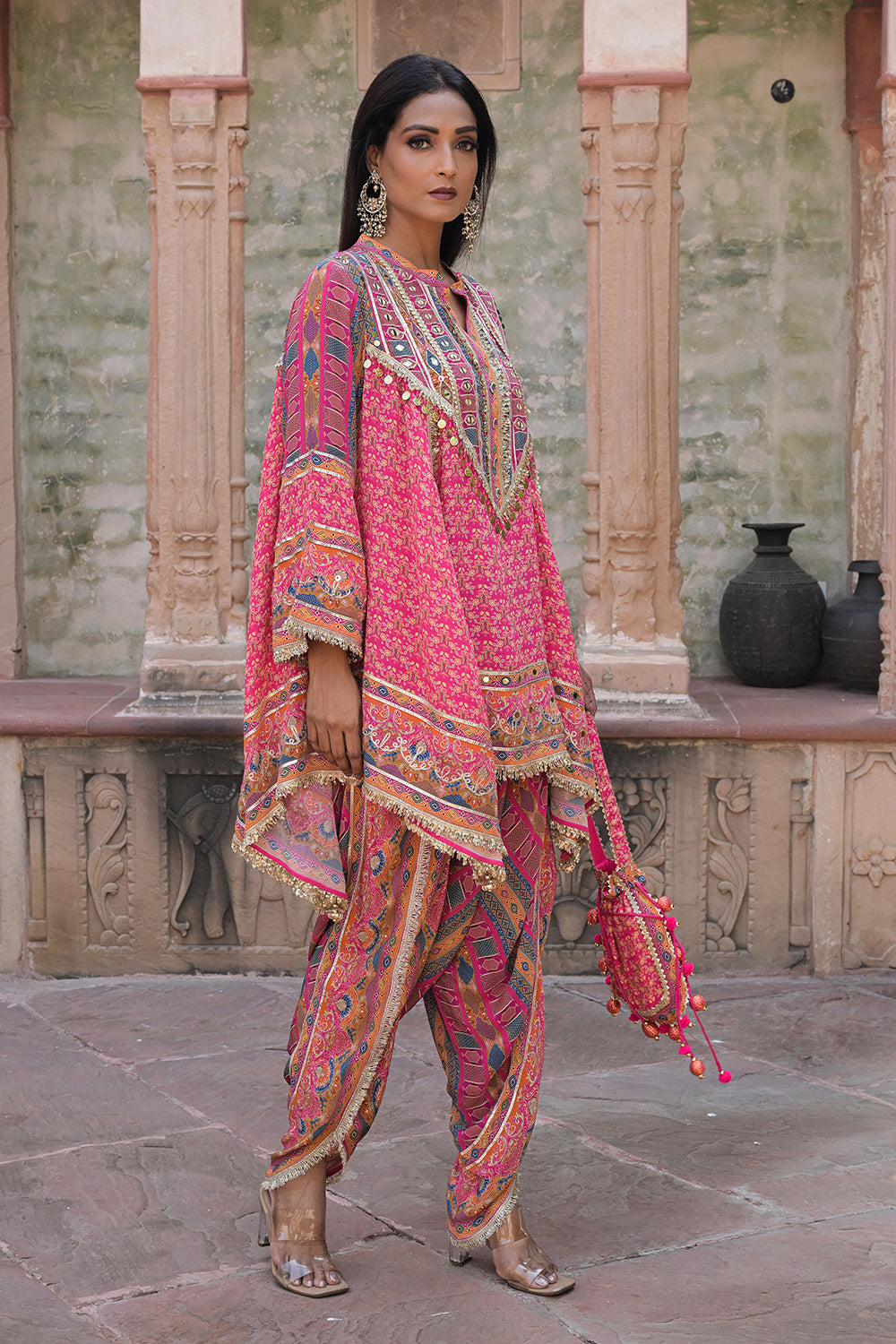 Rani Pink Viscose Crepe Tulip Pant Suit Set - Festive Glamor