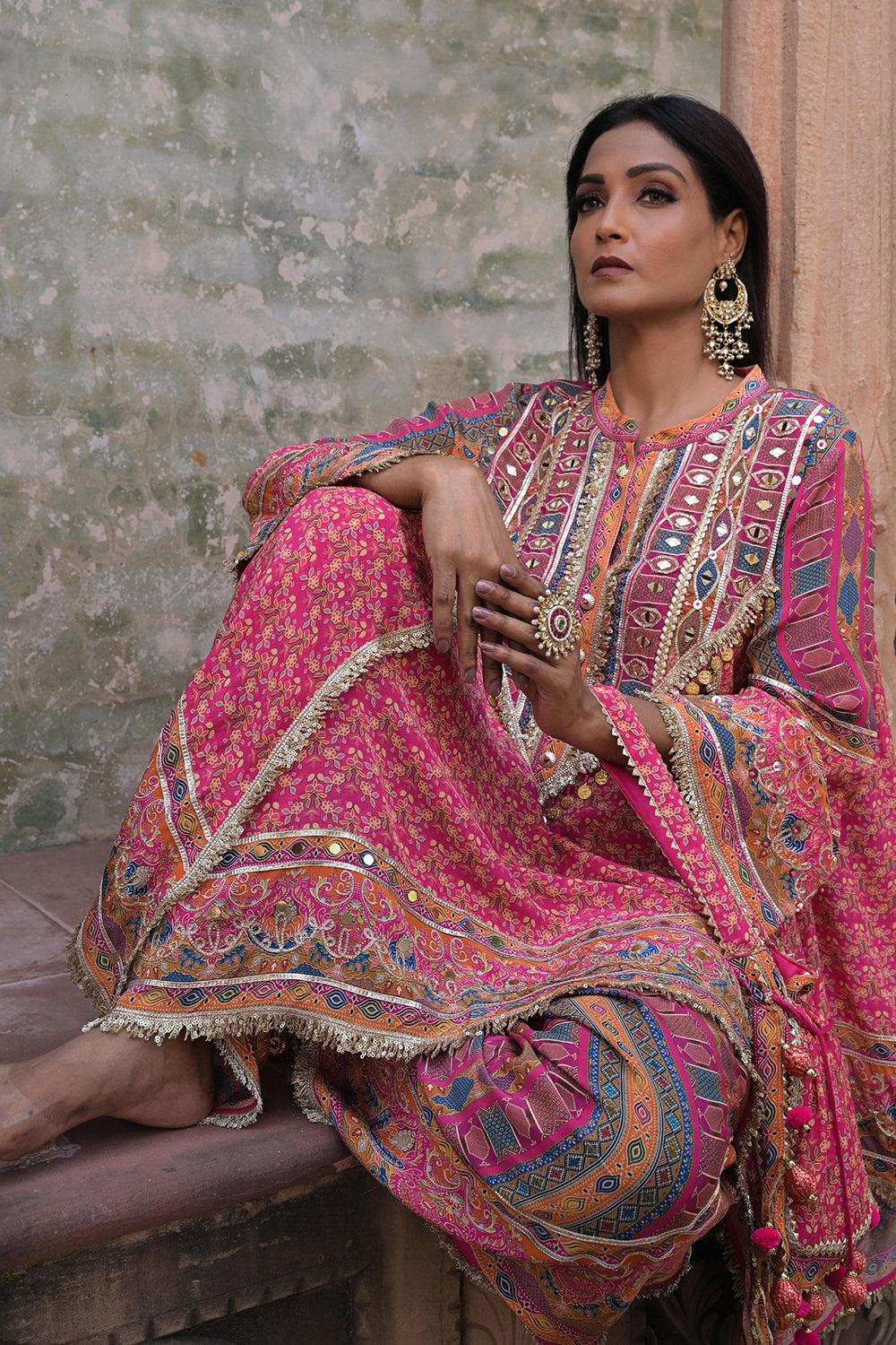 Rani Pink Viscose Crepe Tulip Pant Suit Set - Festive Glamor