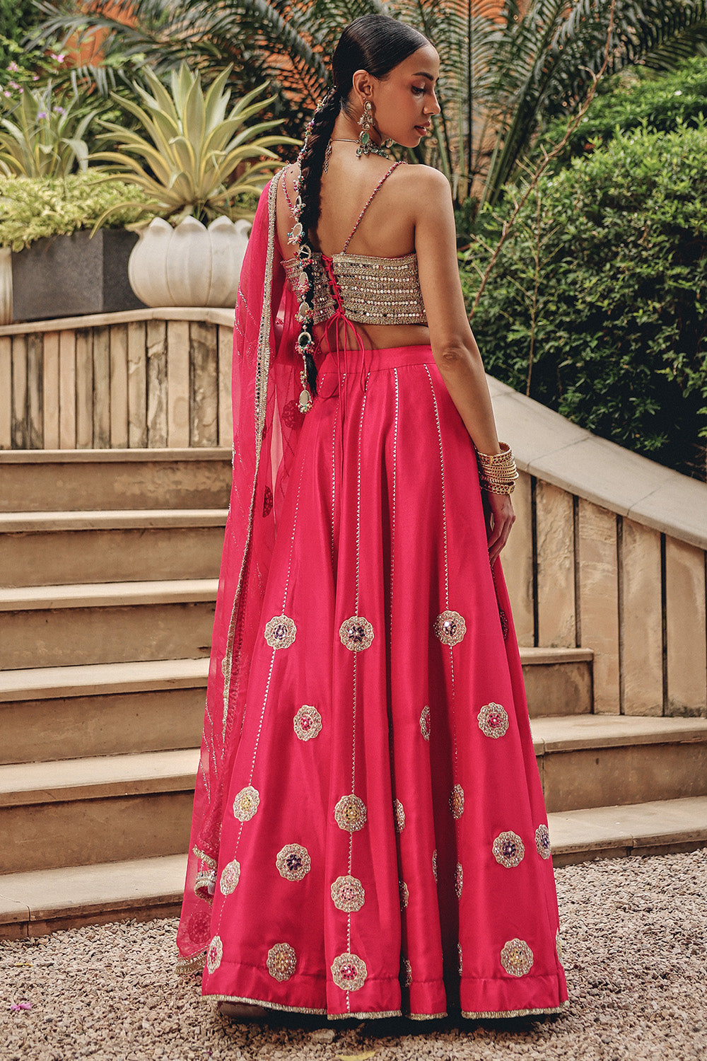 Rani Radiance Skirt Set - Hot Pink Mirror Work Lehenga for Sangeet
