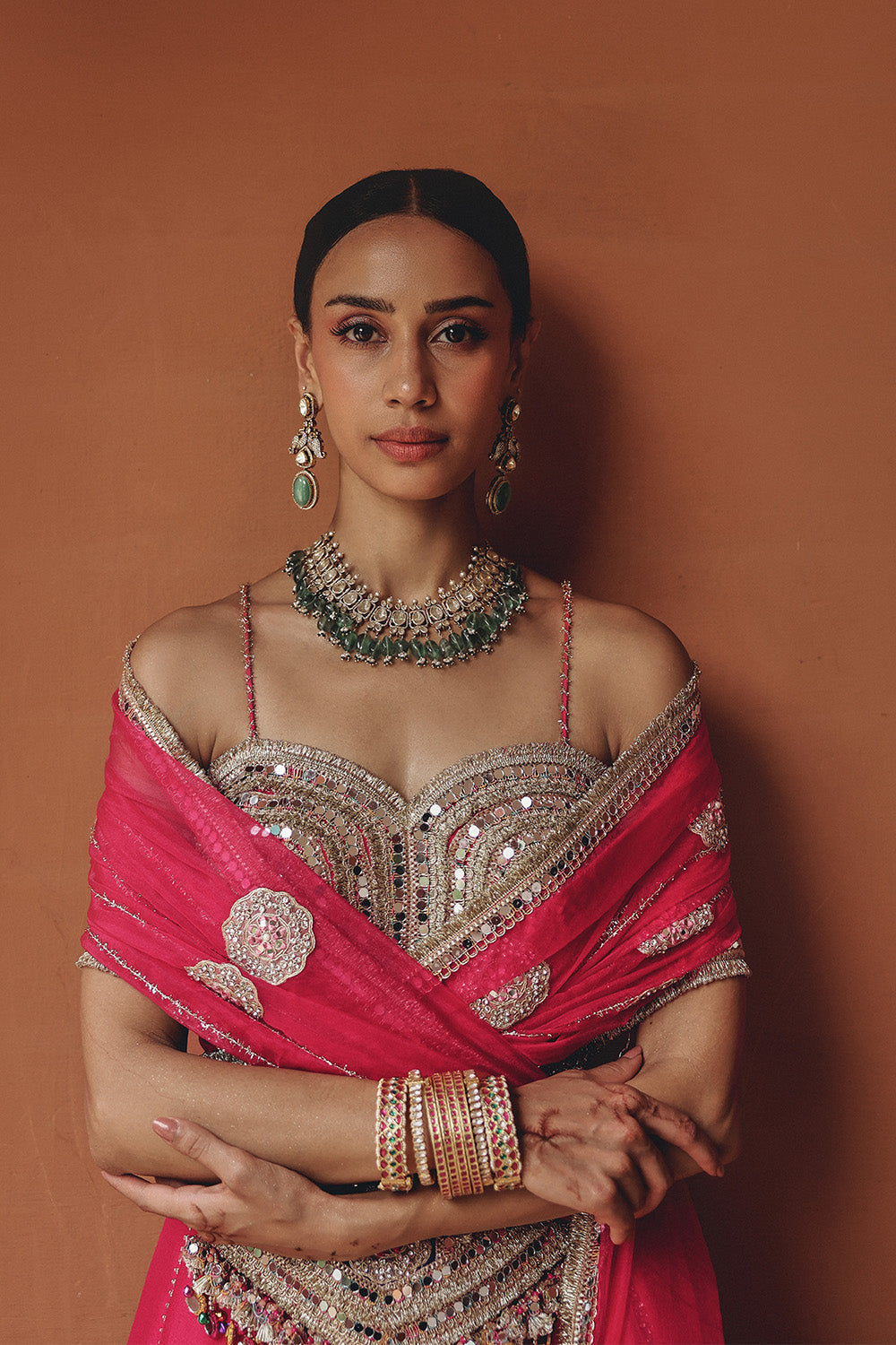 Rani Radiance Skirt Set - Hot Pink Mirror Work Lehenga for Sangeet