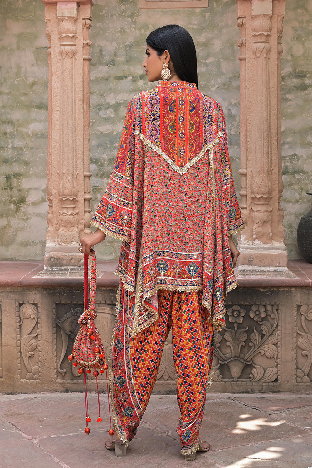 Red Viscose Crepe Suit Set with Tulip Pants - Elegant Ethnic Wear