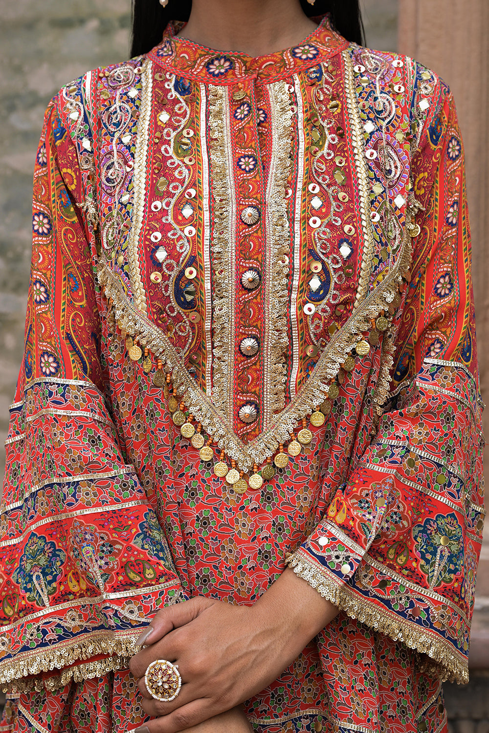 Red Viscose Crepe Suit Set with Tulip Pants - Elegant Ethnic Wear