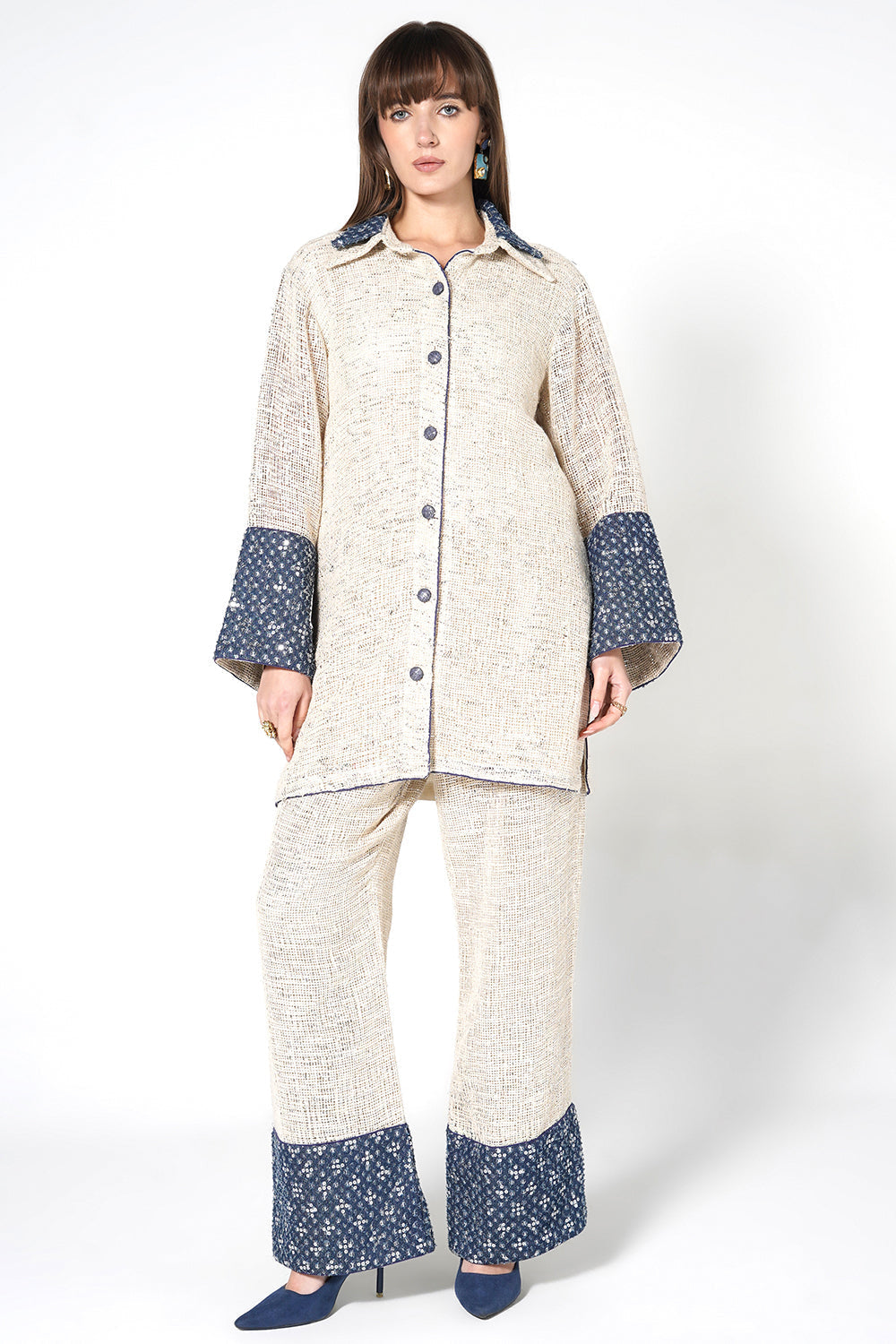 Resha Jute Designer Co-ord Set: Textured Shirt & Palazzo Set
