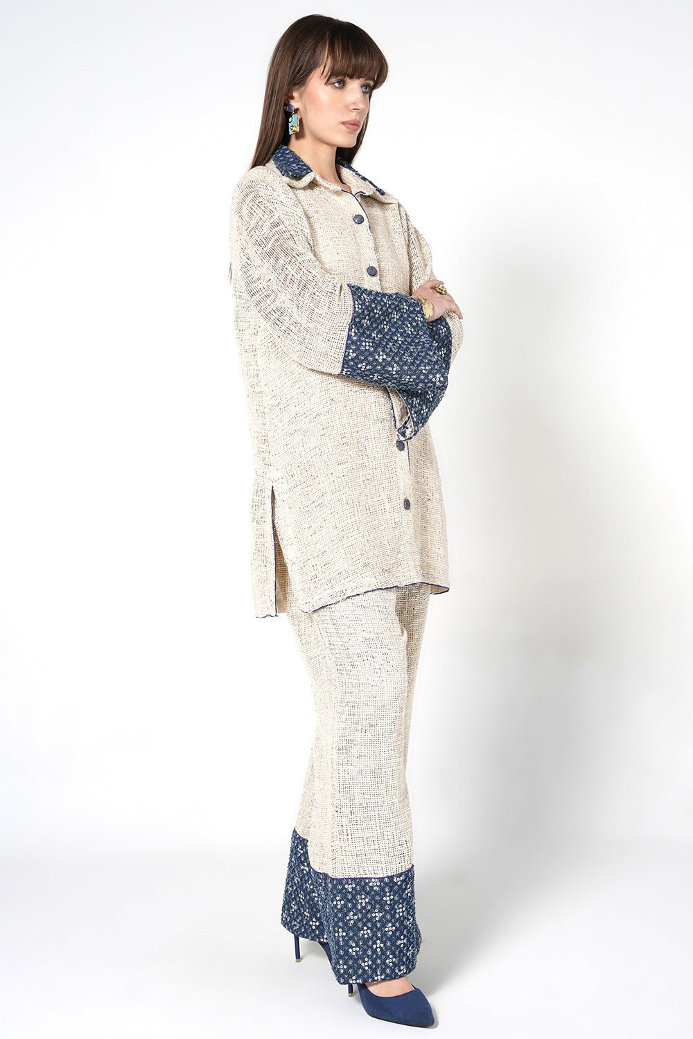 Resha Jute Designer Co-ord Set: Textured Shirt & Palazzo Set