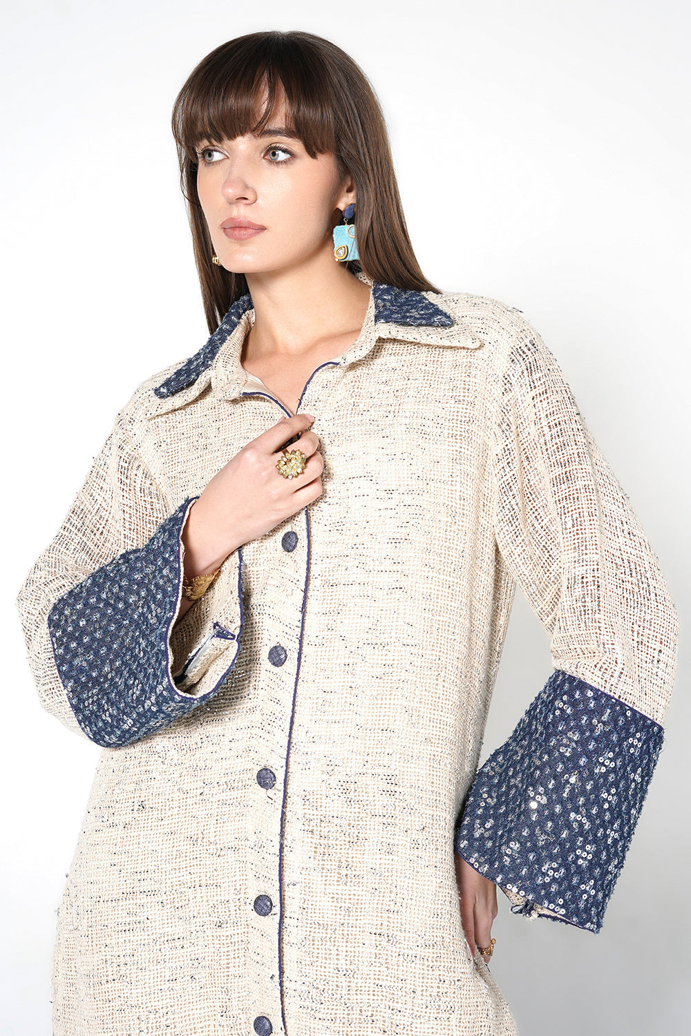 Resha Jute Designer Co-ord Set: Textured Shirt & Palazzo Set
