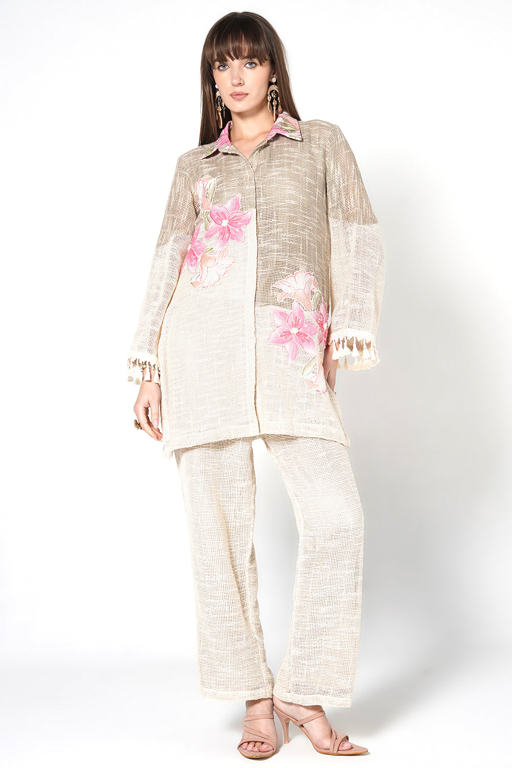 Resha Jute Floral Co-ord Set - Elegant Designer Shirt Style Outfit
