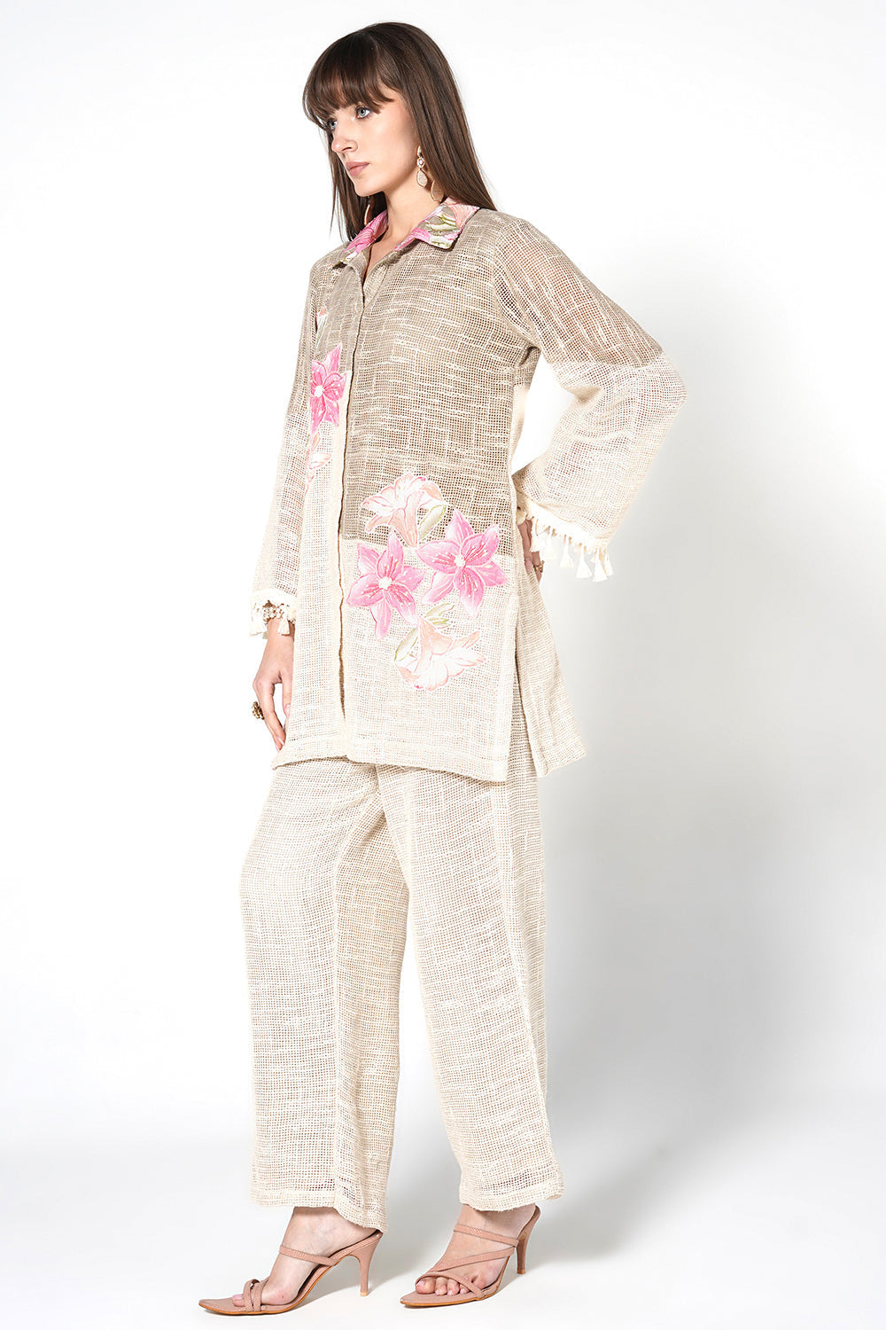 Resha Jute Floral Co-ord Set - Elegant Designer Shirt Style Outfit