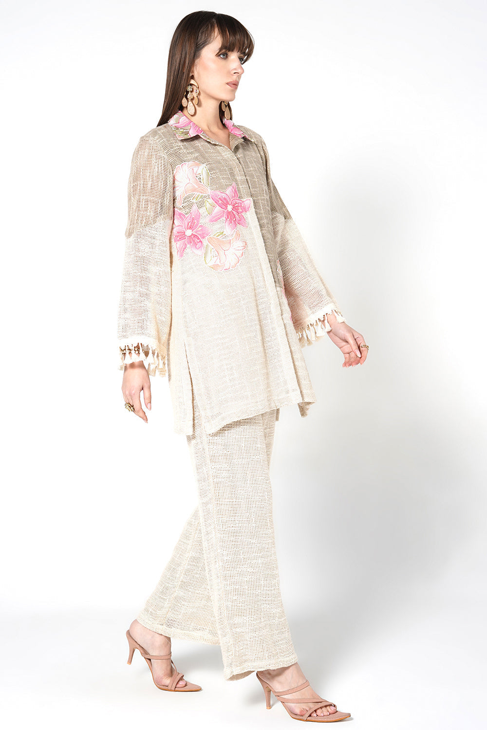 Resha Jute Floral Co-ord Set - Elegant Designer Shirt Style Outfit
