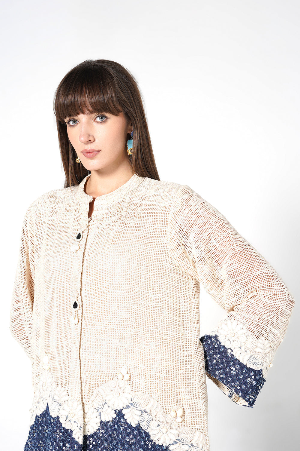 Resha Jute Lace Detail Designer Co-Ord Set - Shirt & Palazzo