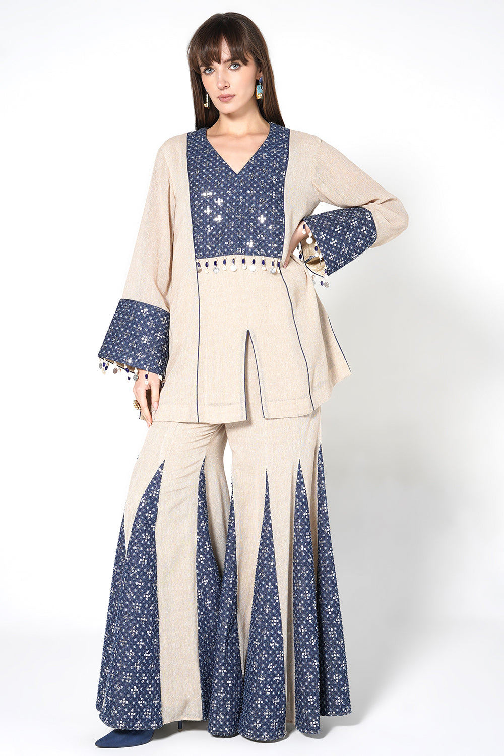 Resha Jute Panelled Co-Ord Set - Flared Palazzo Designer Outfit