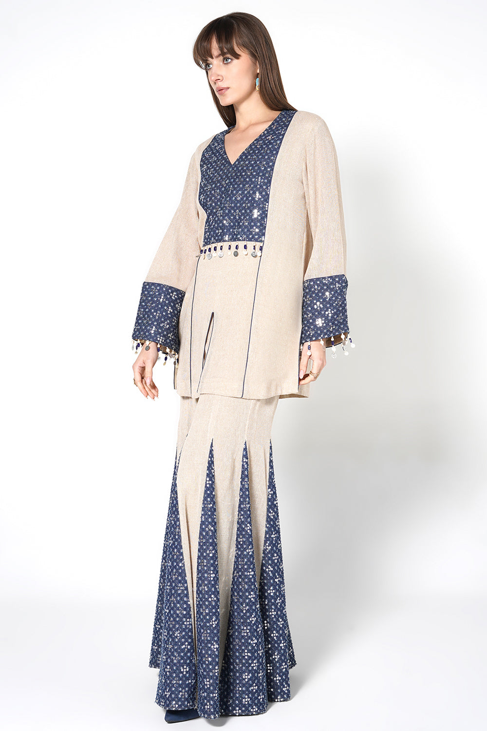Resha Jute Panelled Co-Ord Set - Flared Palazzo Designer Outfit