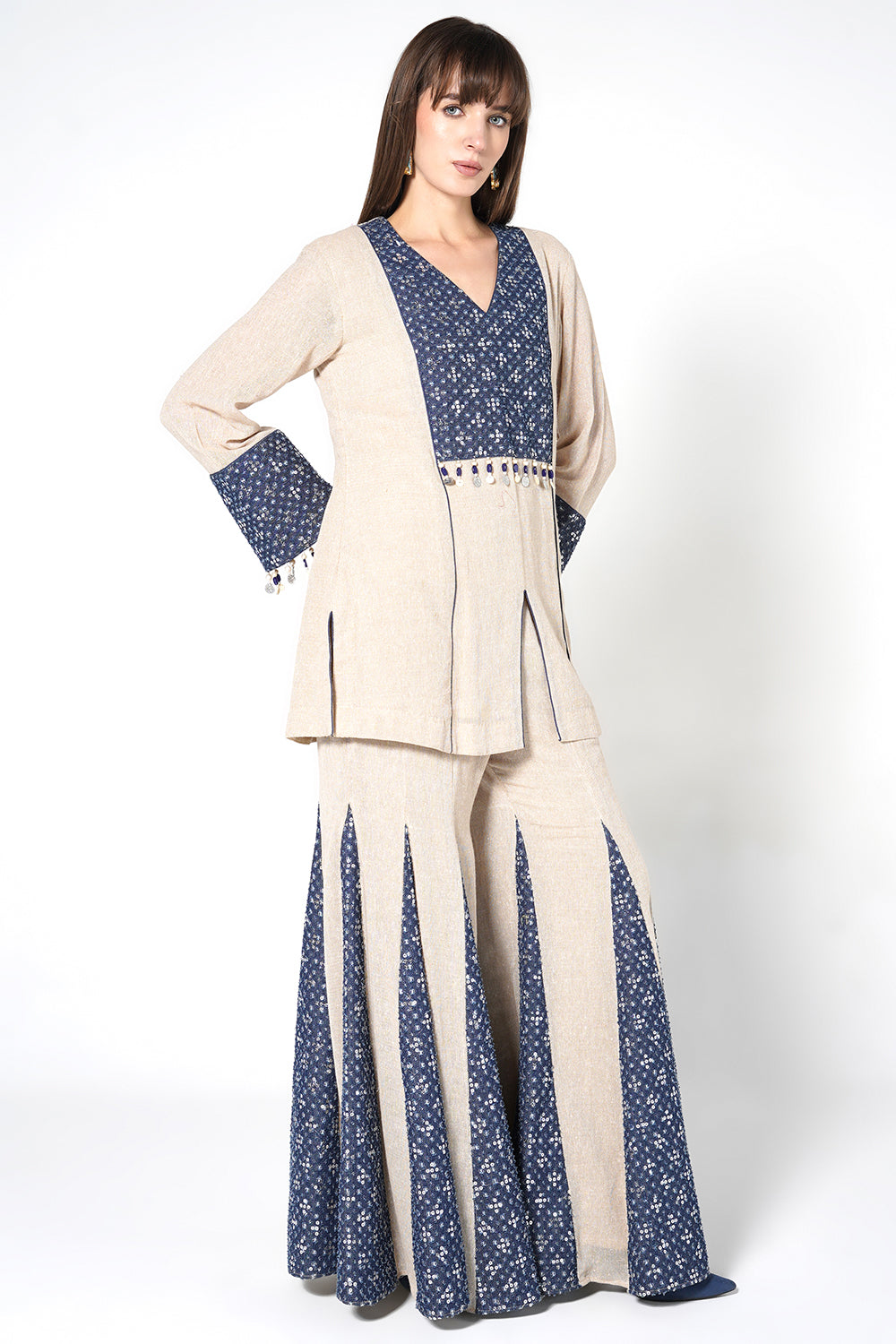 Resha Jute Panelled Co-Ord Set - Flared Palazzo Designer Outfit