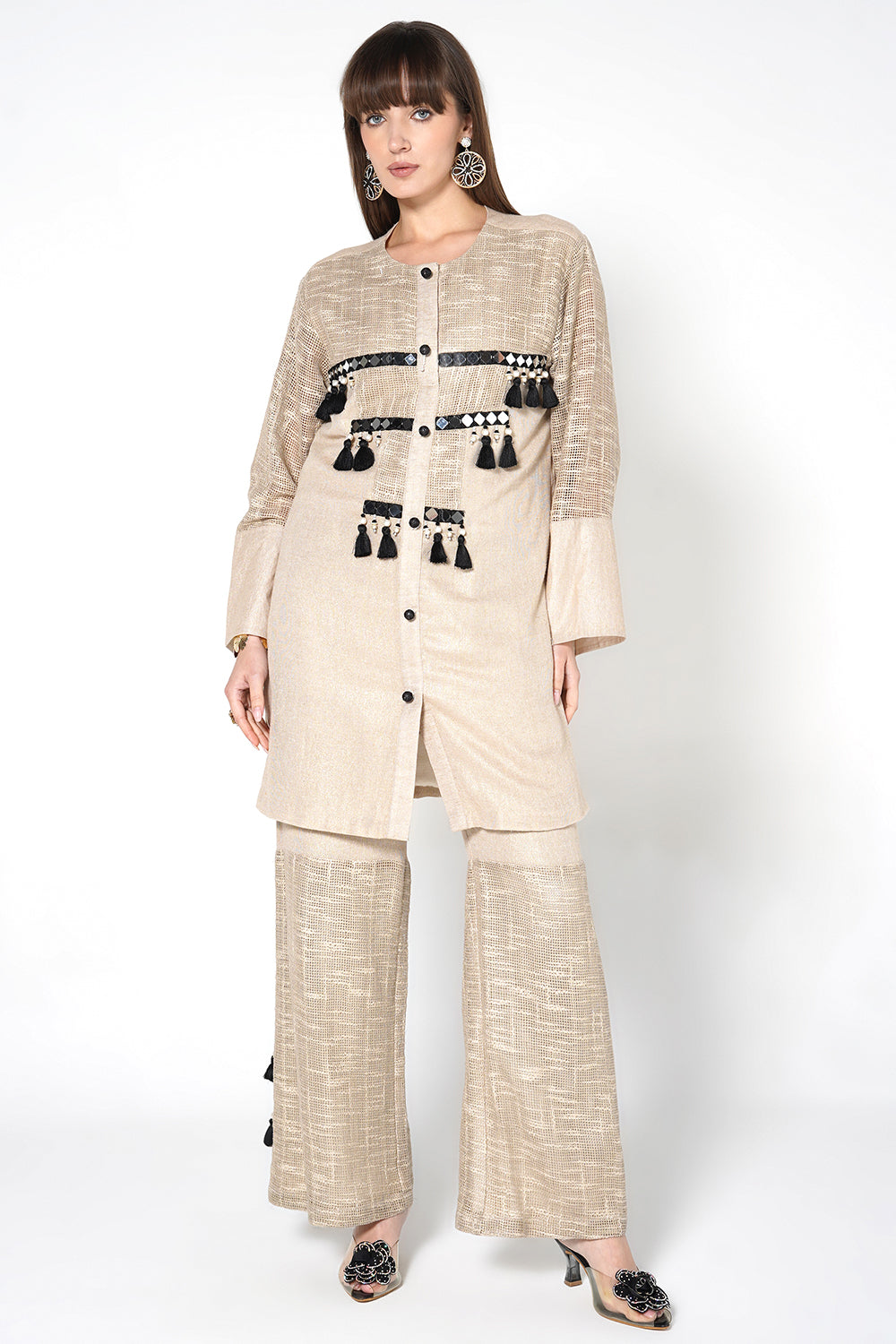 Resha Jute Structured Designer Co-Ord Set with Tassel Detail
