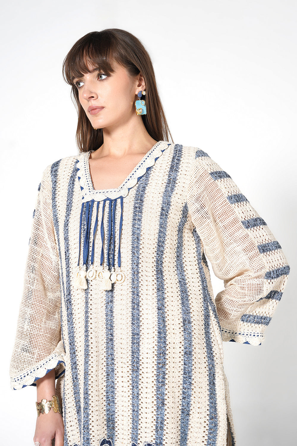 Resha Striped Jute Designer Co-Ord Set with Tassel Detail