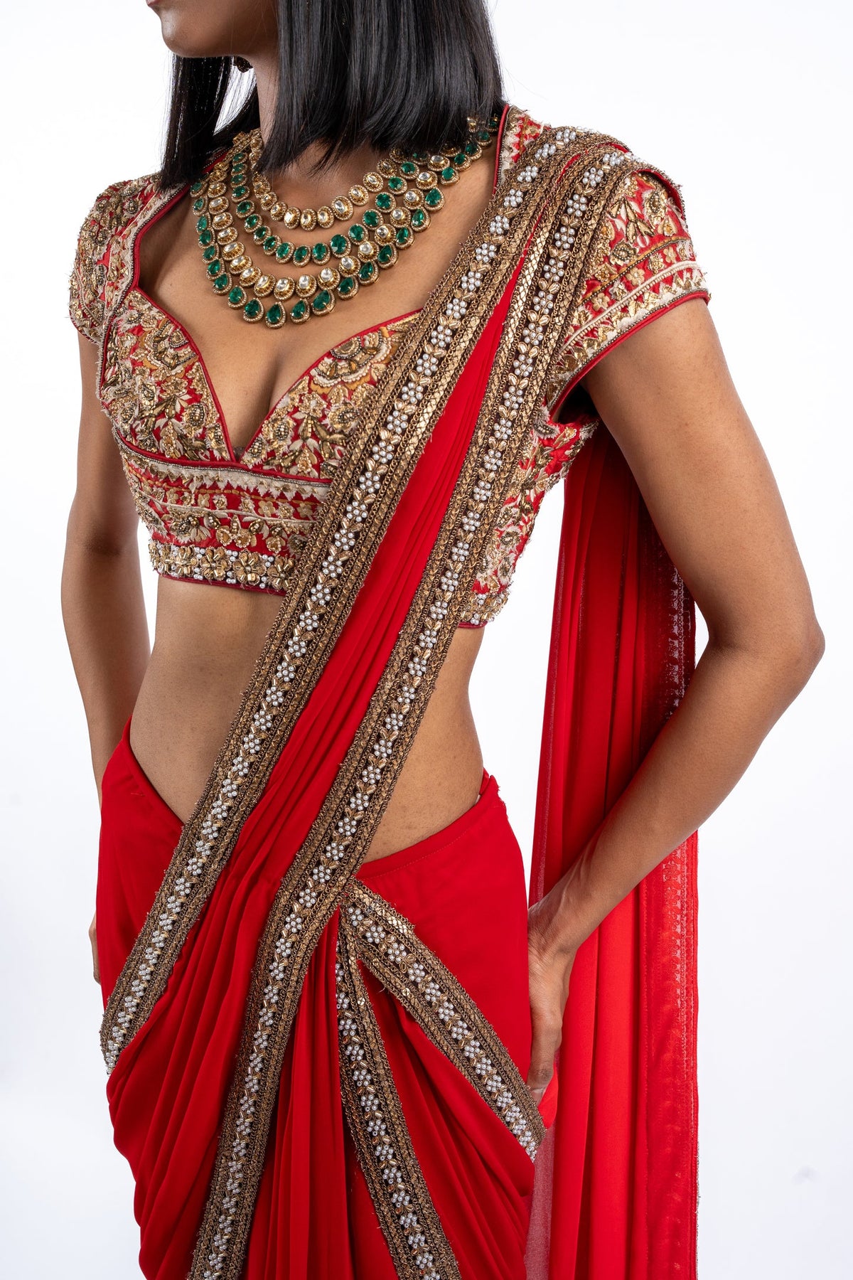 Scarlet Drape Saree with Crystal Border