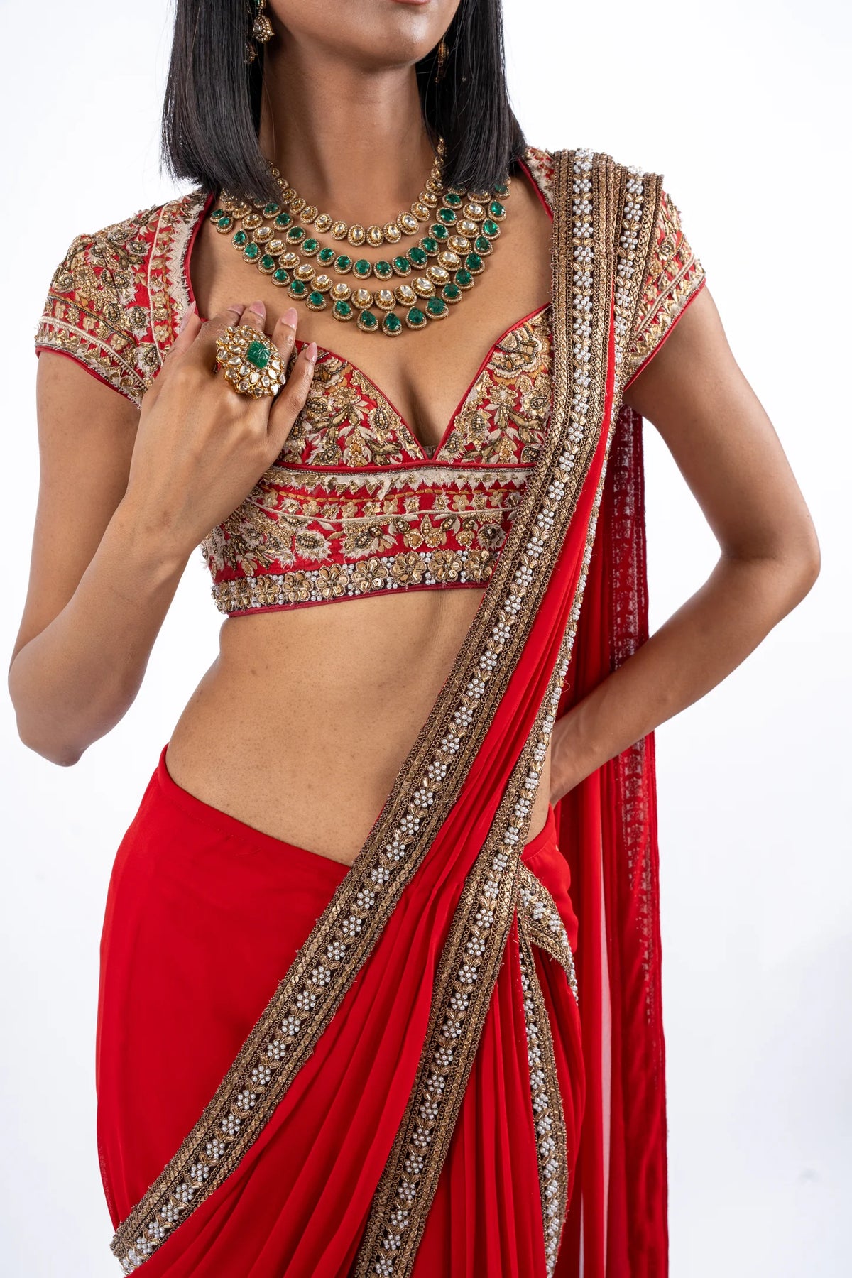 Scarlet Drape Saree with Crystal Border