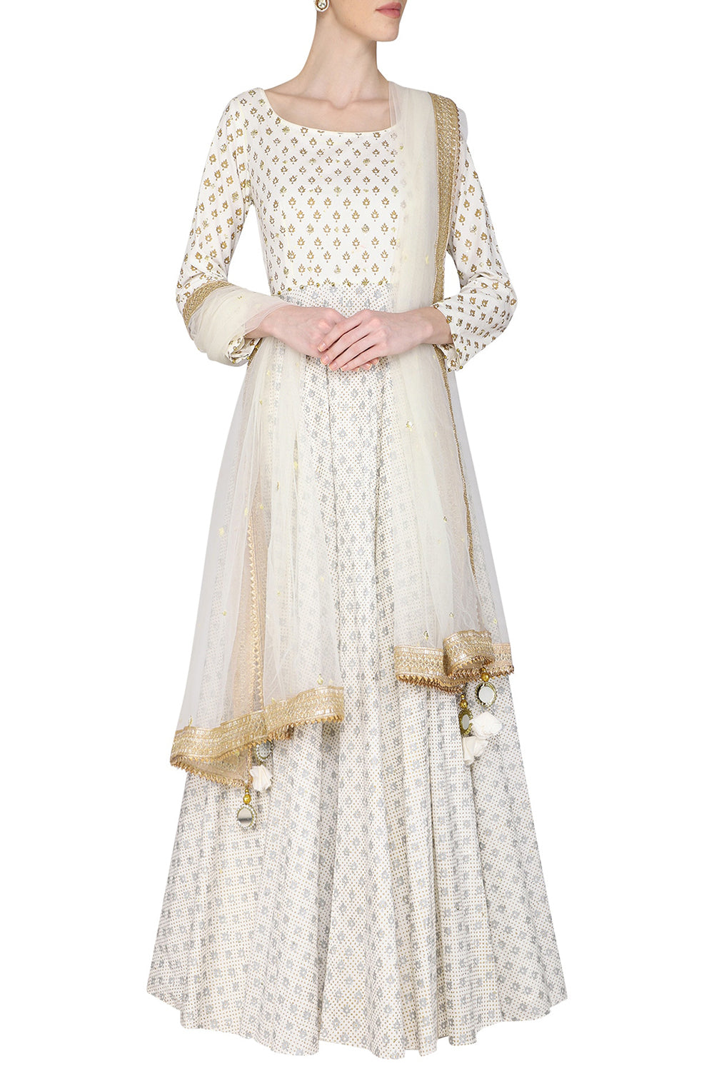 Kalidar Ivory Embroidered Kurta Set - Auraya Fashion - Seema Nanda - 