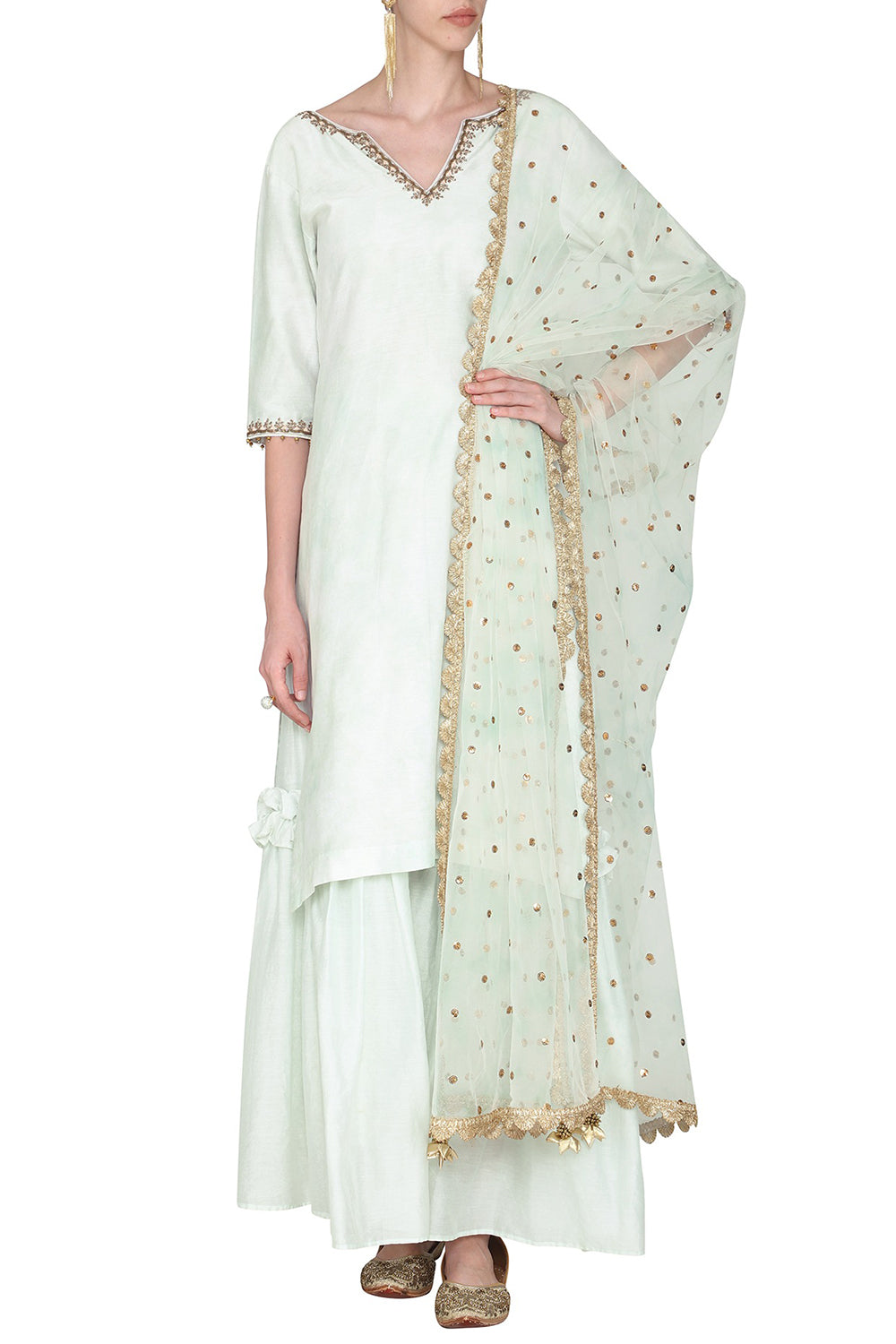 Tie With Dye Powder Green Embroidered Kurta Set - Auraya Fashion - Seema Nanda - 