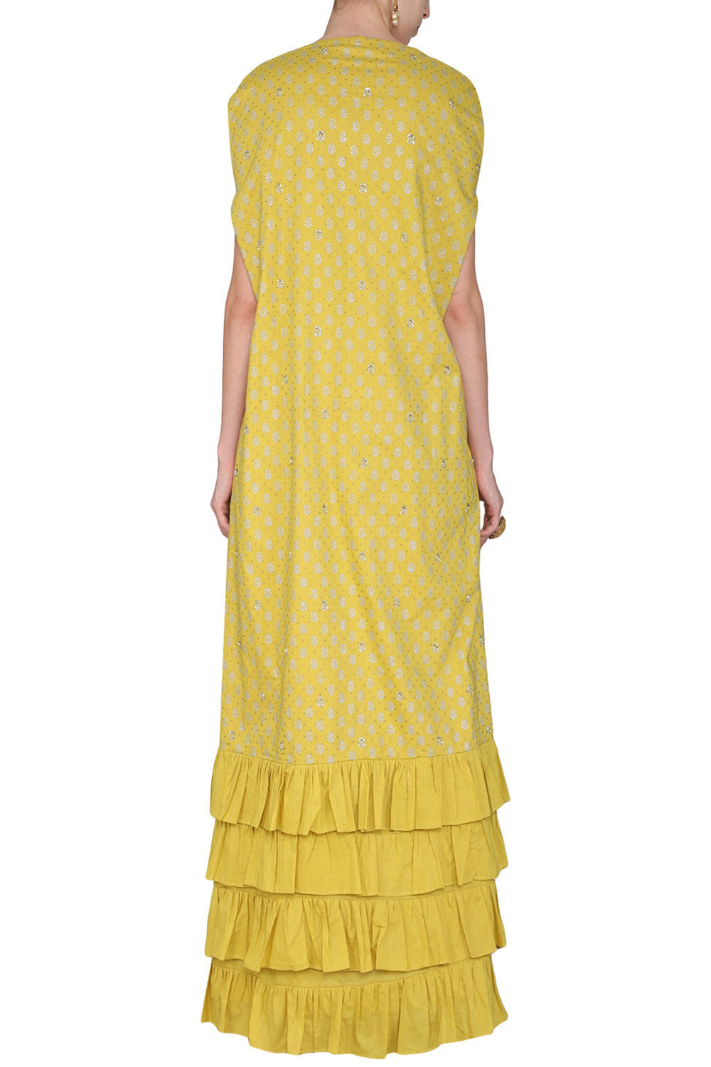 Embroidered With Printed Mustard Kurta Set - Auraya Fashion 