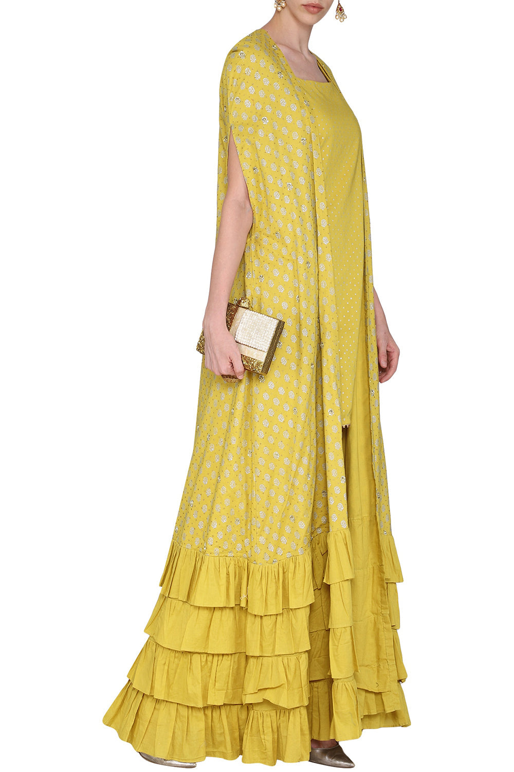 Embroidered With Printed Mustard Kurta Set - Auraya Fashion - Seema Nanda - 