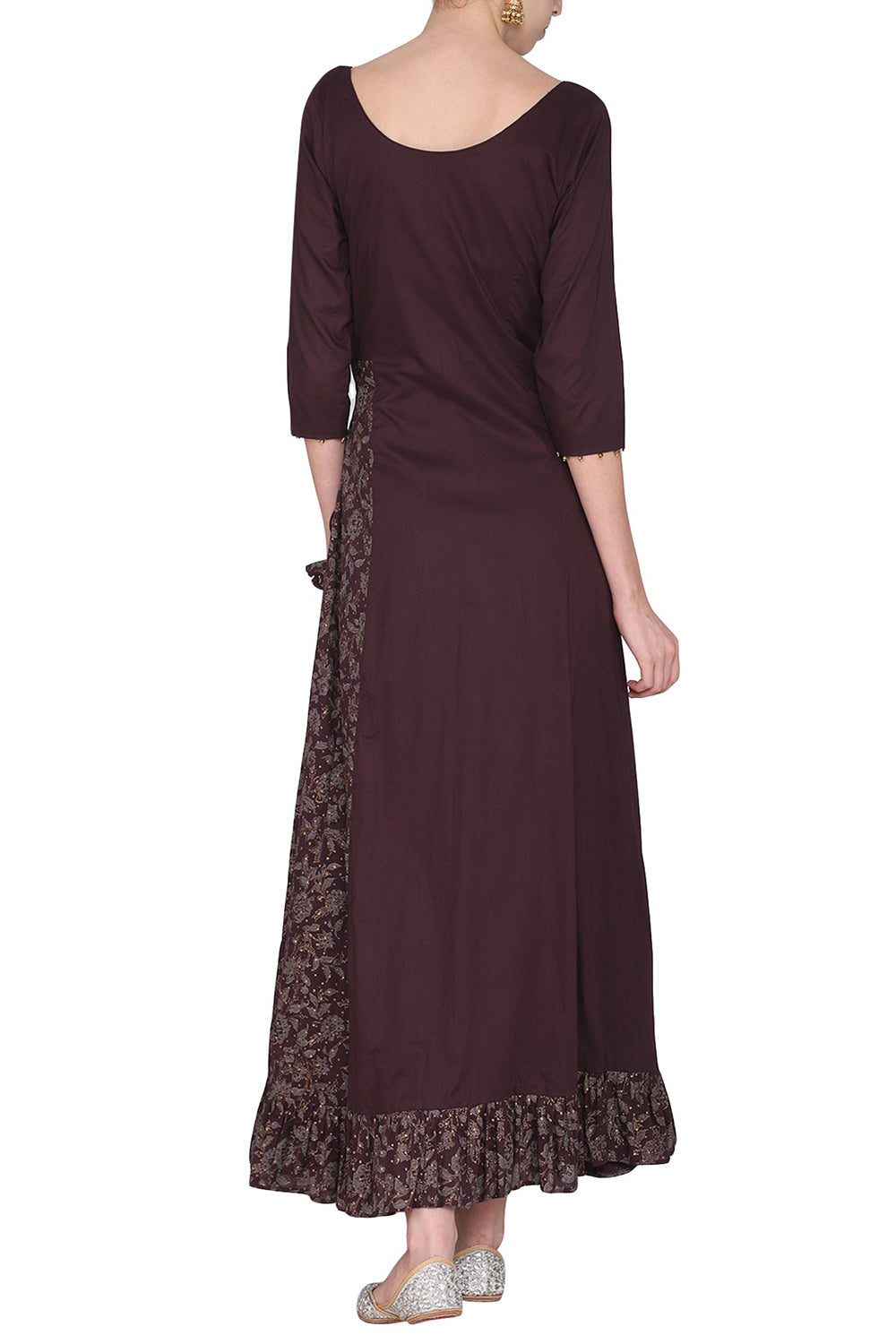 Embroidered Maxi Dress With Maroon Dupatta - Auraya Fashion 