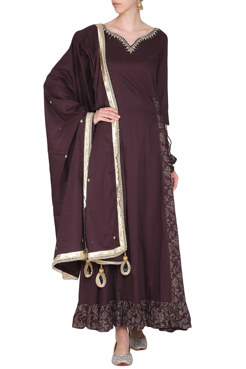 Embroidered Maxi Dress With Maroon Dupatta - Auraya Fashion - Seema Nanda - 