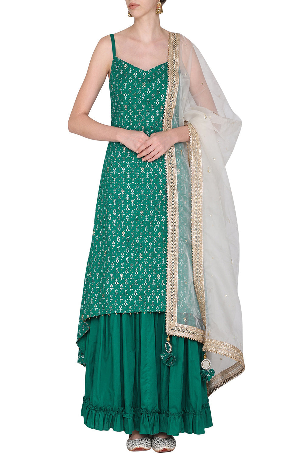 Asymmetrical Embroidered Pink With Green Kurta Set - Auraya Fashion - Seema Nanda - 