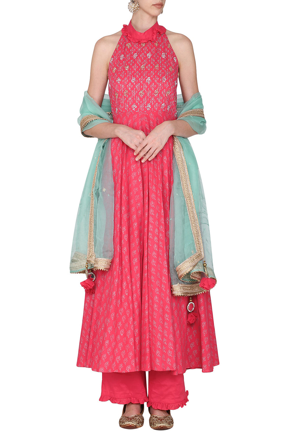 Kalidar Embroidered Hot Pink Kurta Set - Auraya Fashion - Seema Nanda - 