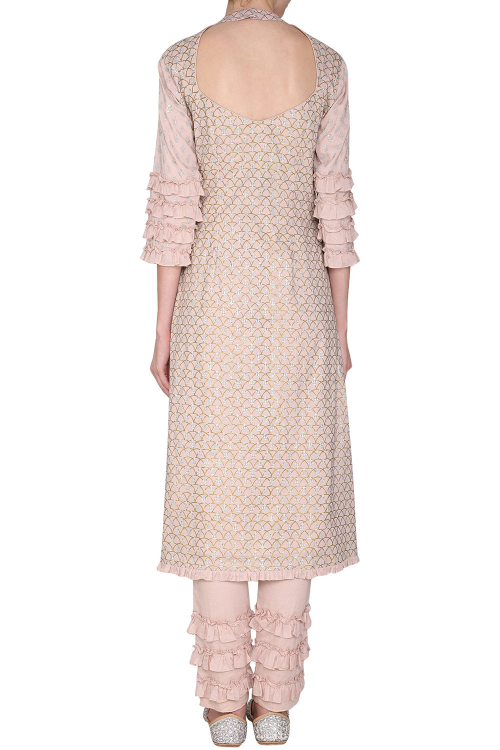 Embroidered Peach Kurta Set - Auraya Fashion 