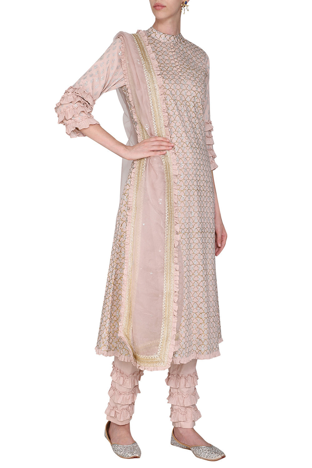 Embroidered Peach Kurta Set - Auraya Fashion - Seema Nanda - 