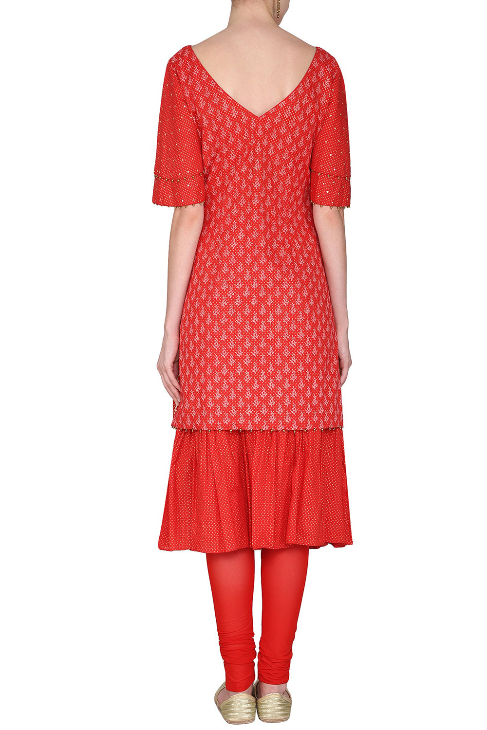 Short Red Embroidered Kurta Set - Auraya Fashion 