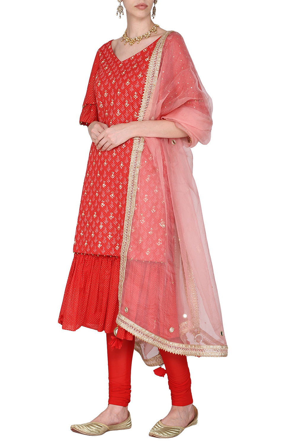 Short Red Embroidered Kurta Set - Auraya Fashion - Seema Nanda - 