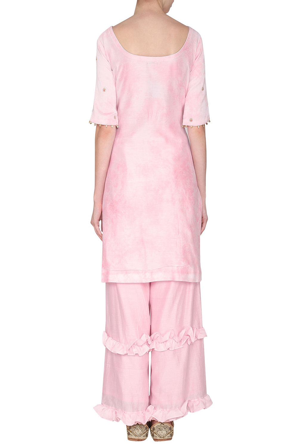 Short Pink Embroidered Kurta Set - Auraya Fashion 