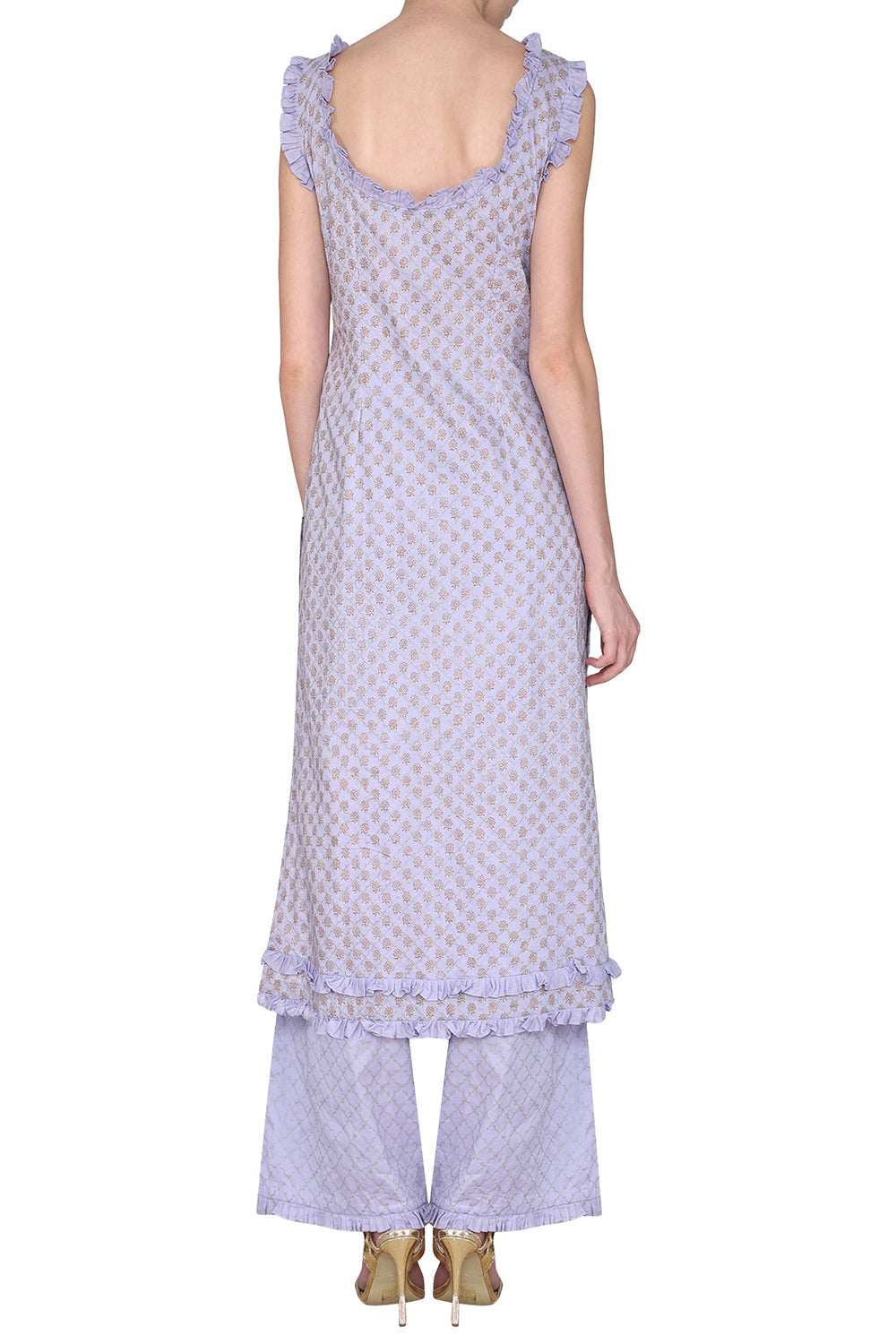 Long Lavender Embroidered Kurta Set - Auraya Fashion 