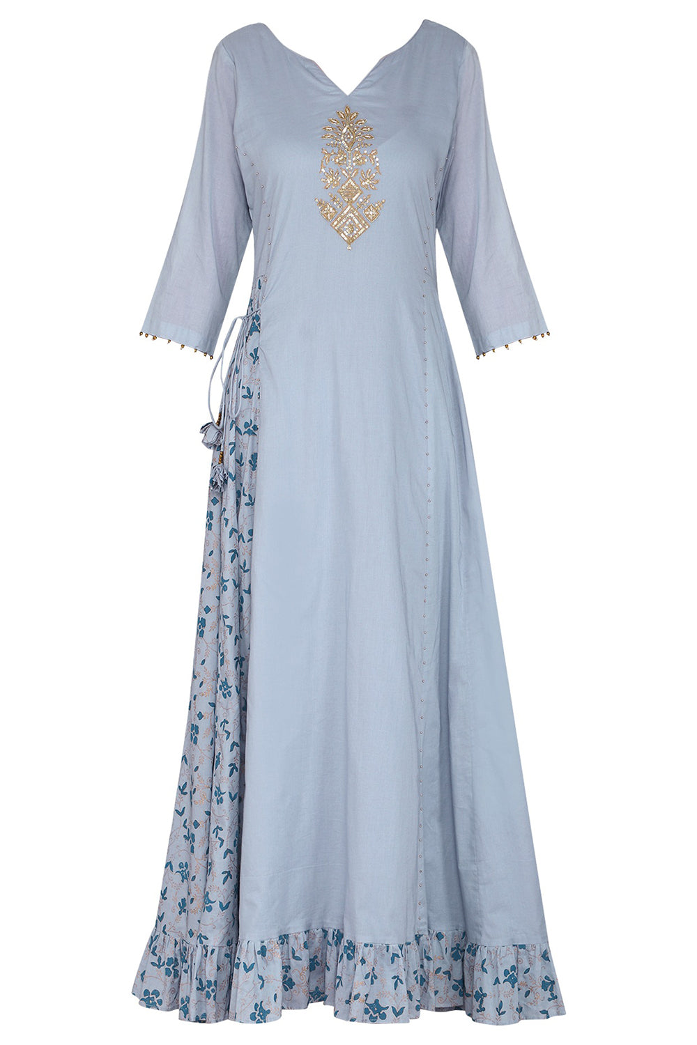 Maxi Dress Blue With Embroidered Dupatta - Auraya Fashion 