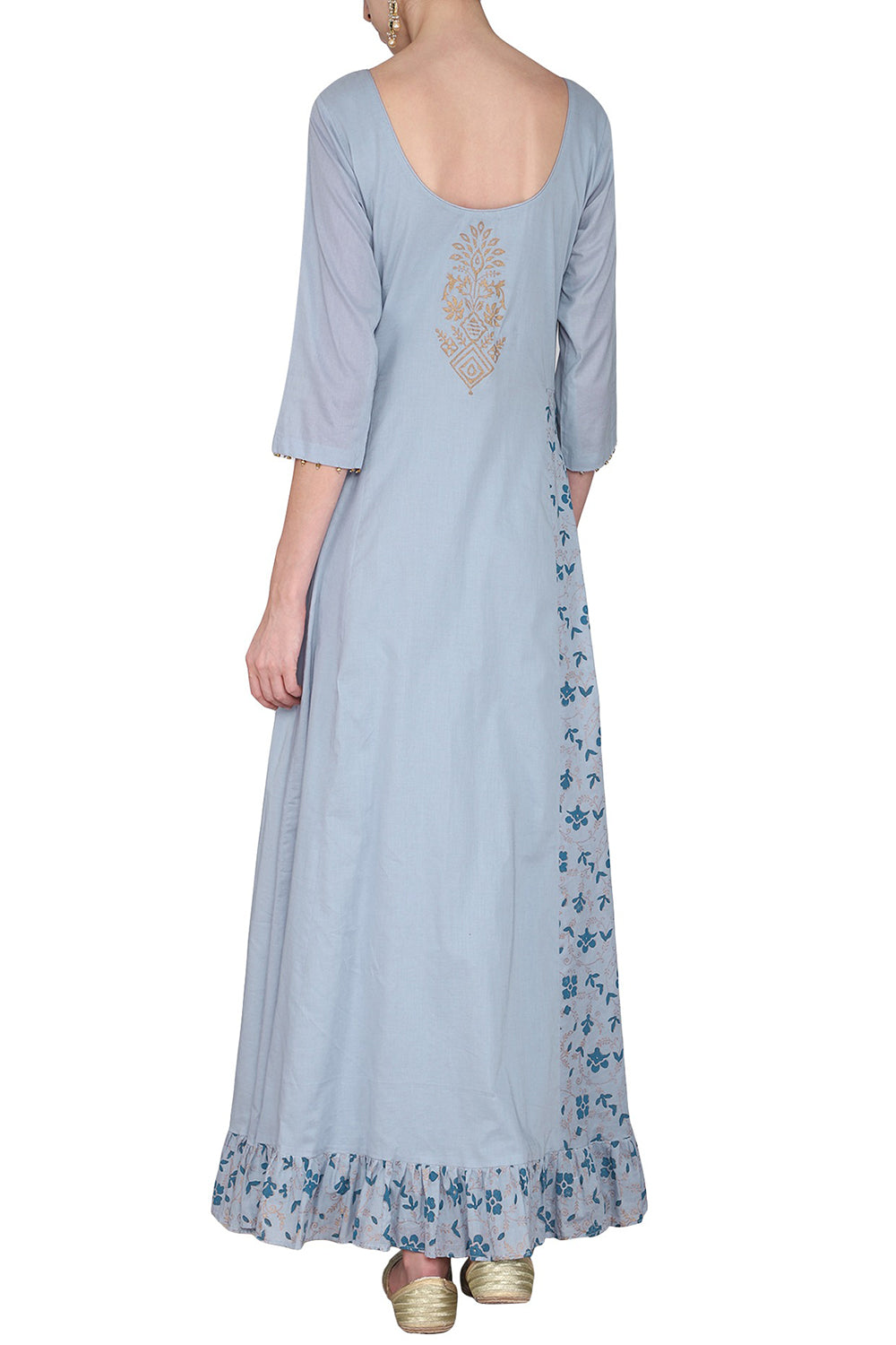 Maxi Dress Blue With Embroidered Dupatta - Auraya Fashion 