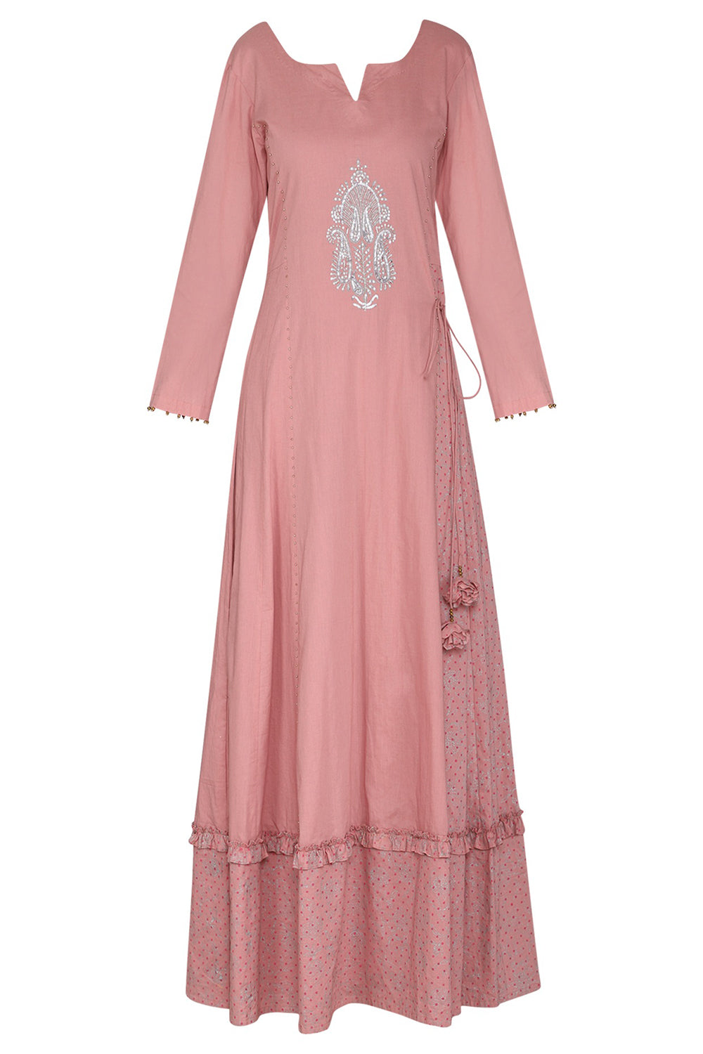 Maxi Dress Dusky Pink With Embroidered Dupatta - Auraya Fashion 